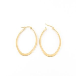 Gold Oval Hoop Earrings Small Flat Pressed
